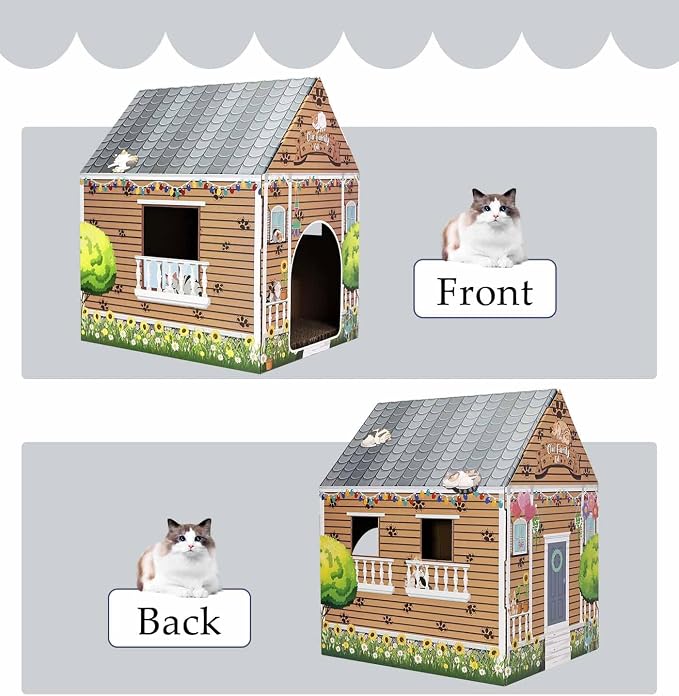 Cardboard Cat House with Scratch Pad Large Cats Scratching Playhouse Scratcher House for Indoor Cats Cardboard Cat Play Box - Image 3