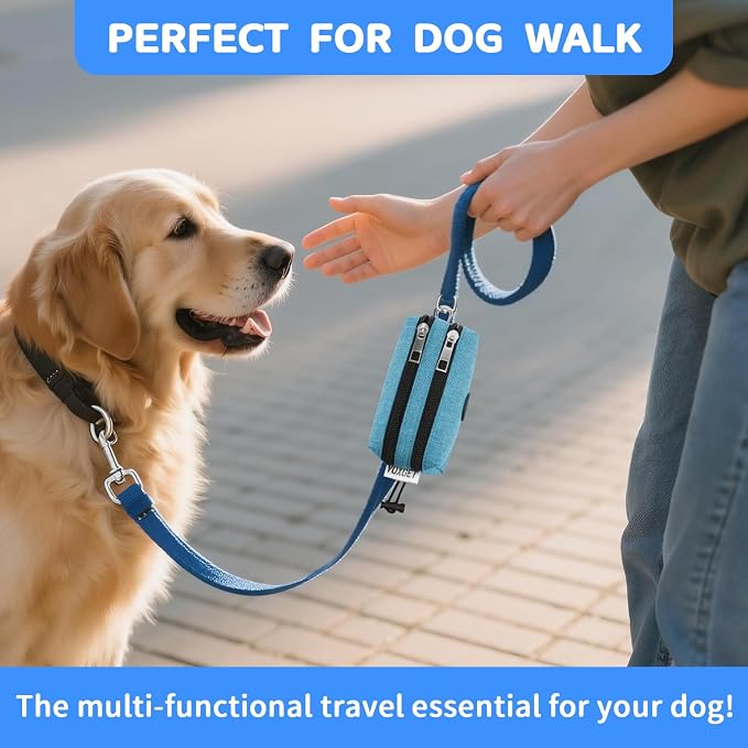 Dog Poop Bag Holder with Treat Pouch, 2 Zipper Pockets & Leash Clip | Waste Bag Dispenser with 1 Roll Poop Bags, Quick Access Treat Storage, Hands-Free Design for Dog Walking, Training & Travel - Image 7