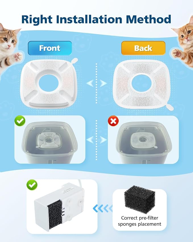 50 Pcs Cat Water Fountain Filters for Veken 95oz 67oz 135oz Pet Fountain | Dog Water Fountain Automatic Dog Water Dispenser 25 Pcs Pet Fountain Filter Replacement & 25 Pcs Pre-Filter Sponges - Image 8