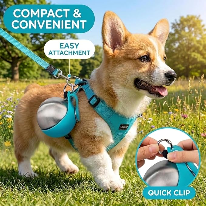 Dog Water Bottle Portable, 2 in 1 Stainless Steel 10oz Dog Water Bowl, Blue | Leak-Proof Pet Water Dispenser for Small & Medium Dogs, Pet Drinking Holder for Walking Hiking Outdoor Activities - Image 4
