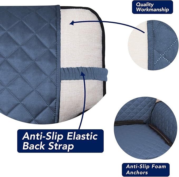 PureFit Reversible Chair Sofa Cover Dog Couch Covers for Sofa, 25.5 in | Dark Blue/Light Blue, Water Resistant Couch Protector, Washable Pet Couch Cover with Non Slip and Elastic Straps For Kids - Image 3