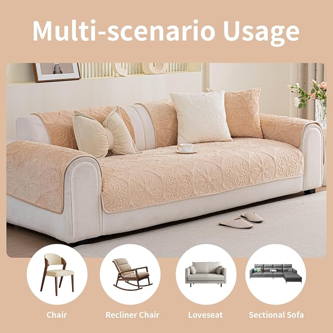 Couch Covers for Sofa, Flower Couch Cover for Dogs, Bohemia Sofa Covers Washable, Anti Slip Furniture Protector Covers for L Shaped(1pc, Khaki, 35.4"x 82.7") - Image 6