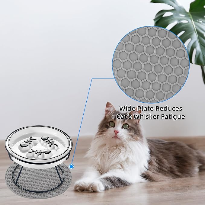 Ceramic Elevated Cat Bowls Set, Anti Vomit, Removable Dishes, Black 2-Pack | Removable Ceramic Bowls Elevated Anti Vomit Food & Water Feeding Black 2-Pack - Image 5