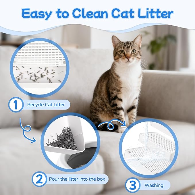 Extra Large 3 Steps Litter Box Ramp, Adjustable Cat Litter Box Step with Filter Function, Easy to Clean Cat Litter Stair Catcher for Elderly Cats and Kitten (White) - Image 5