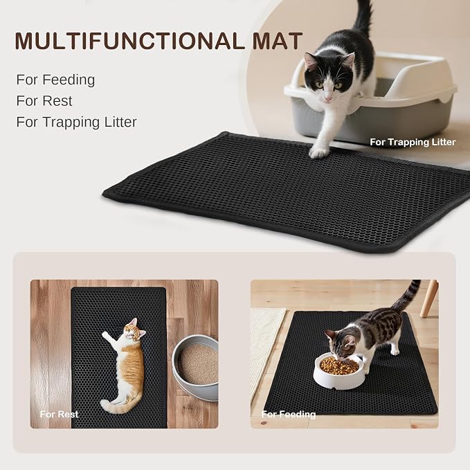 Large Cat Litter Mat, 29.9'' x 35.8''Inch, Double Layer Waterproof Proof Litter Box mat, Non-Slip Design, Easy to Clean, Black Cat Litter Trapping Mat - Image 4