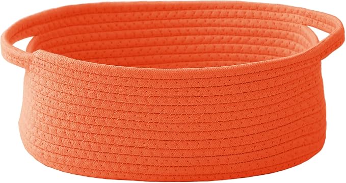 JMvicyroam Small Woven Basket, Empty Gift Basket, Orange/1 Pack | Small Gift Basket, Cotton Rope, 12 x 8 x 15 in, Handles, Includes Ribbon and Bag, Birthday Gift Basket by JMvicyroam