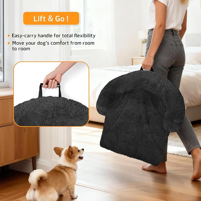 Calming Dog Bed Fluffy Plush Dog Mat for Furniture Protector with Removable Washable Cover for Large Medium Small Dogs and Cats (Small(35x31x5), Dark Grey) - Image 3