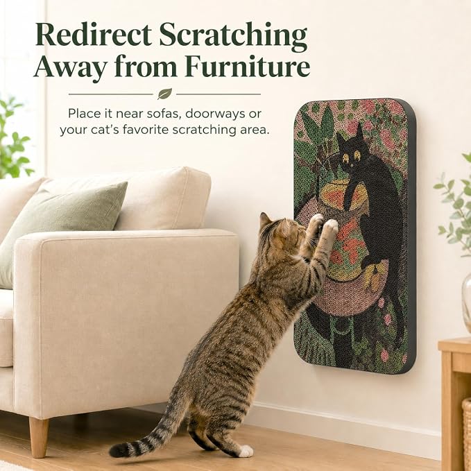 2 Pack Cat Wall Scratcher, Art Cat Scratching Board for Cats | Wall Mounted Cat Scratch Pad, Water-Based Ink, Hook&Loop Strips, Floor or Wall Use, 16.7x11x1 Inch, Goldfish & Scream - Image 3