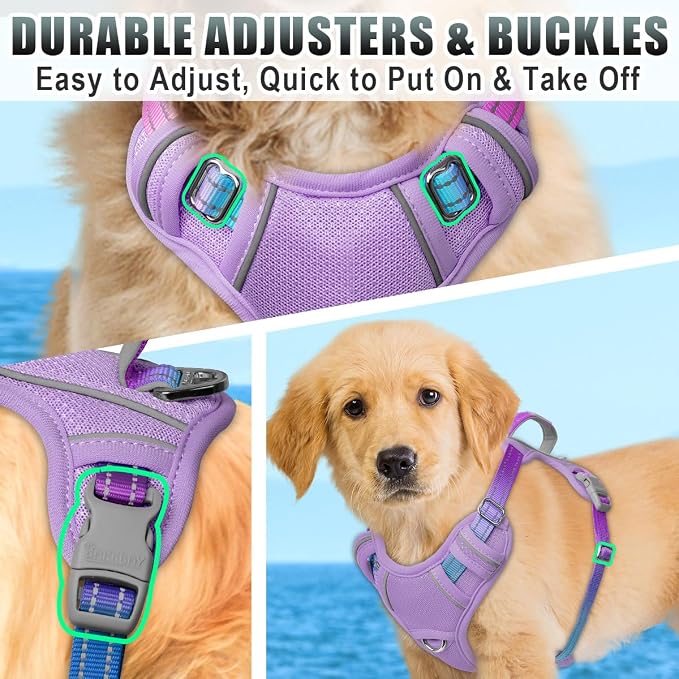 BARKBAY No Pull Dog Harness Large Reflective Dog Harness with Front Clip and Easy Control Handle for Walking Training Running with ID tag Pocket(Lavender Sky,S) - Image 8
