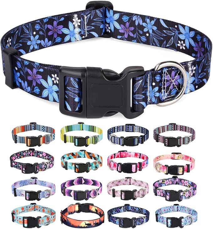 Mihqy Dog Collar for Small Dogs Puppy Cats,Fashion Design, Floral Blue,XS | Neck Fit 7.9"-11.8", Multiple Patterns，4 Sizes for Small Medium Large Dogs, Comfortable for Walks and Outdoor Hikes by Mihqy