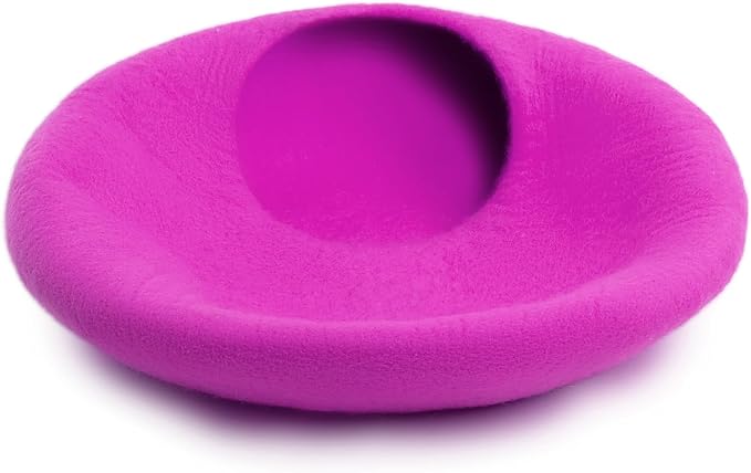 Luxurious Merino Wool Cat Cave - Foldable Hideaway Pod for Indoor Cats - Premium Felt Kitten Pet Enclosure - Covered Cat House for Ultimate Cozy Comfort by Woolygon (Purple Plain) - Image 4