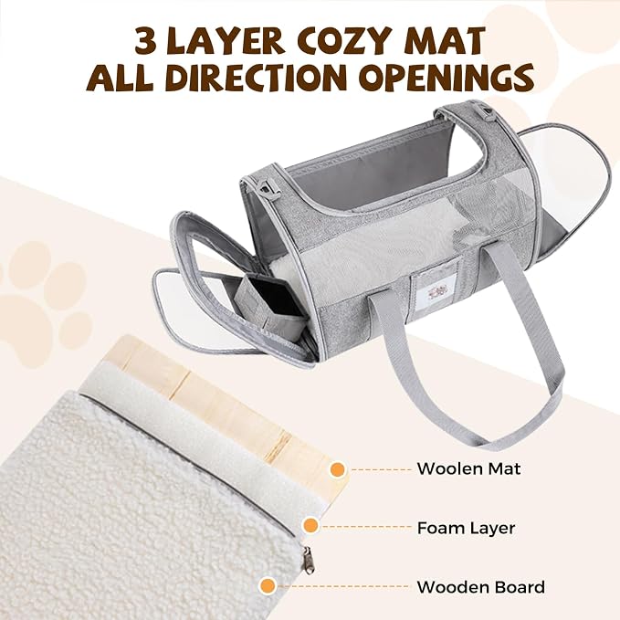 Large Soft Cat Carrier with Detachable Food Bowl,Pet Bag (Up to 28 lbs) | Puppy Kennel with Lockable Zippers for Small Dog, Kitten,Medium Travel Carrying Case for Car Airline Transport,Grey - Image 2