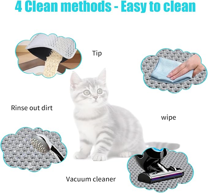 Cat Litter Mat 26"x24.5", Double Layer Waterproof Litterbox Mat, Gray | Non-slip backing, washable for easy cleanup, traps stray litter with waterproof honeycomb large grid that is urine-proof. - Image 6