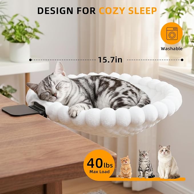 Cat Desk Bed - 2-in-1 Cat Hammock for Desk with Cooling Ice Silk & Premium Faux Rabbit Fur, 180° Foldable Space-Saving Cat Bed, Heavy Duty Anti-Tilting Clamp Holds Up to 40 lbs, Washable & Reversible - Image 2