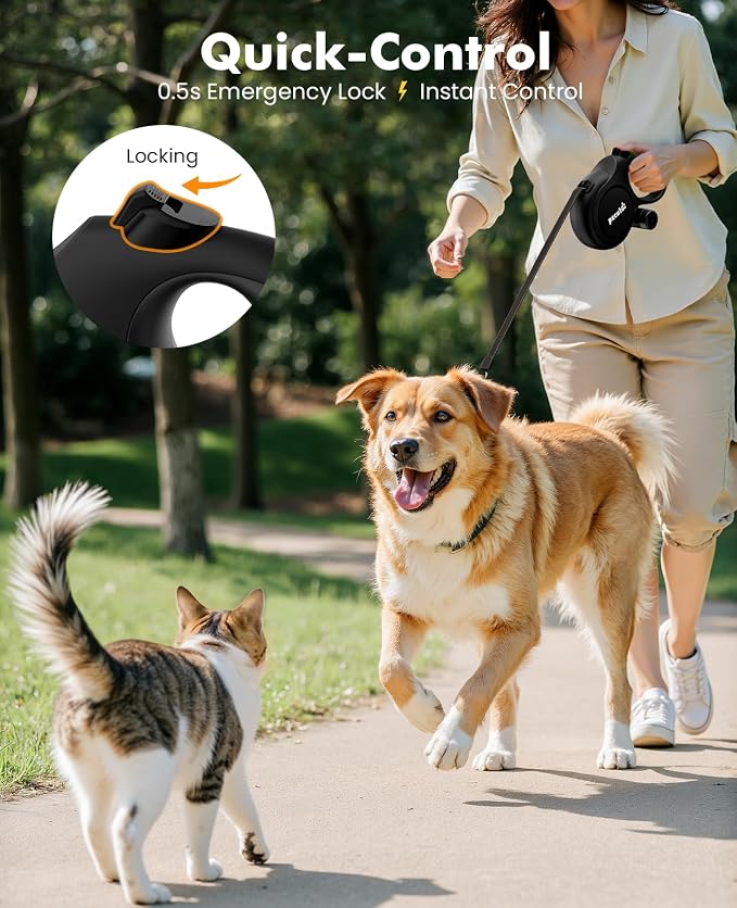 Pecute Retractable Dog Leash 26ft with Chew Proof Extender for 33-110 lbs | Heavy Duty Dog Leash Retractable for Large Biter with Poop Bag Holder, Anti-Slip Grip, Reflective, 360° Tangle-free - Image 5