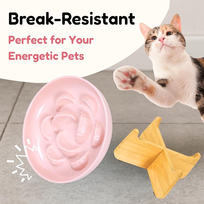 Slow Feeder Cat Bowl with Stand - Unbreakable Elevated Slow Feeder Bowl for Cats - Melamine Puzzle Raised Cat Food Bowl - Whisker Friendly & Wet & Dry Food- Dishwasher Safe & Non Slip (Pink - Image 5