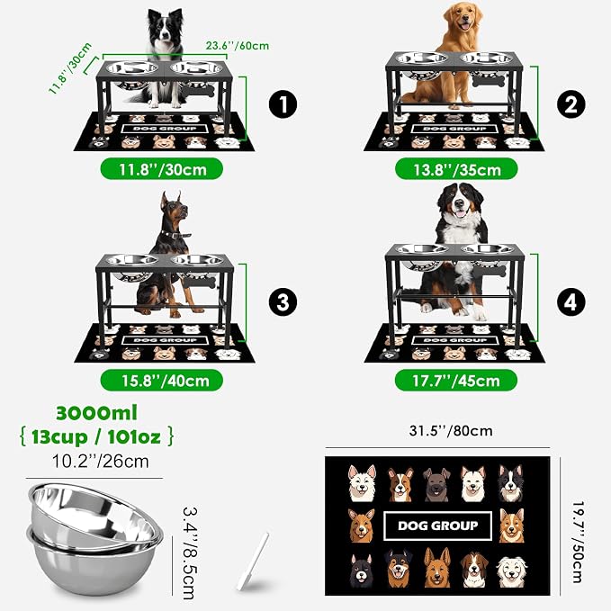 SHAINFUN Elevated Dog Bowls with Mat for Large & Extra Large Dogs, Raised Dog Bowl Stand with Two 101oz Stainless Steel Bowls, Tall Dogs Food Water Bowl Holder - Image 4