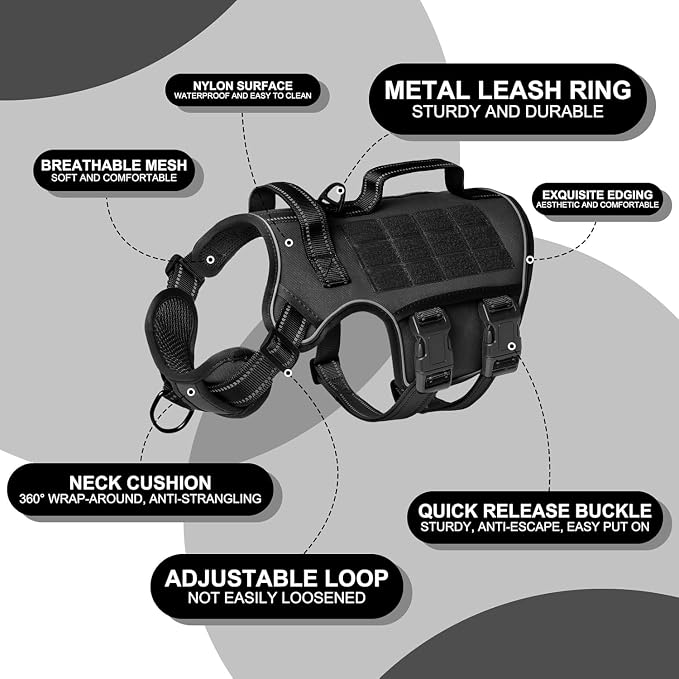 Dog Harness for Large Dogs, No Pull Tactical Vest with Front Clips | Easy Contrl Handle, Breathable Soft Padded, Adjustable, Reflective, Heavy Duty, Easy Take On & Off, Black X-Large - Image 5