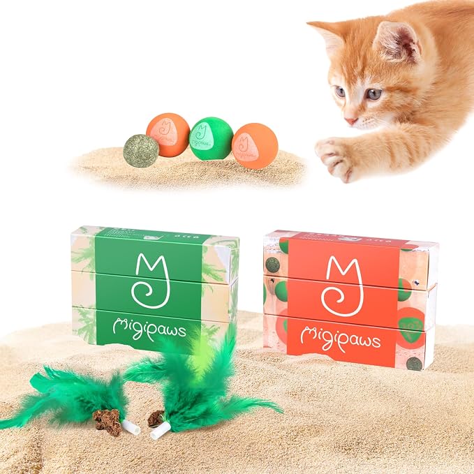 Migipaws Paw Palace Replacements,3 EVA Balls,1 Catnip Ball,2 Coconut Tree Teaser Pole Feather Accessories,Cat Ball Toys by MigipawsCreateMoreEnjoymenttoPetsandFamily