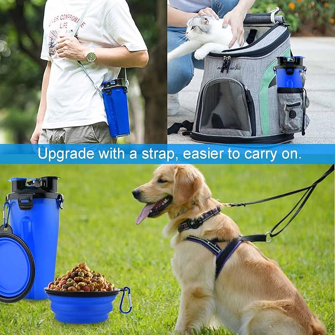 Dog Travel Water Bottle Collapsible Bowls, 2 in 1 Pet Food Container with Collapse Bowls, Outdoor Portable Water Bowls for Walking, Traveling, Camping and Hiking (Blue) - Image 2