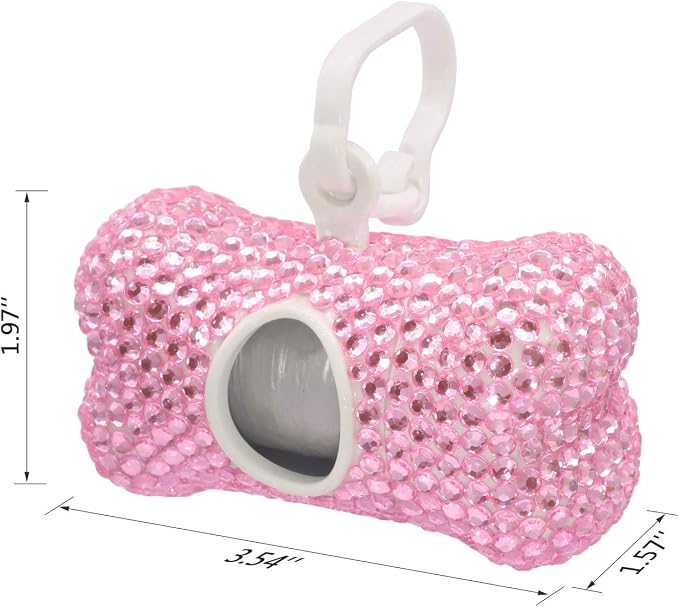 Soleebee Bling Crystal Bone Shaped Pet Waste Bag Dispenser with 1 Roll Waste Bags (Pink) - Image 3