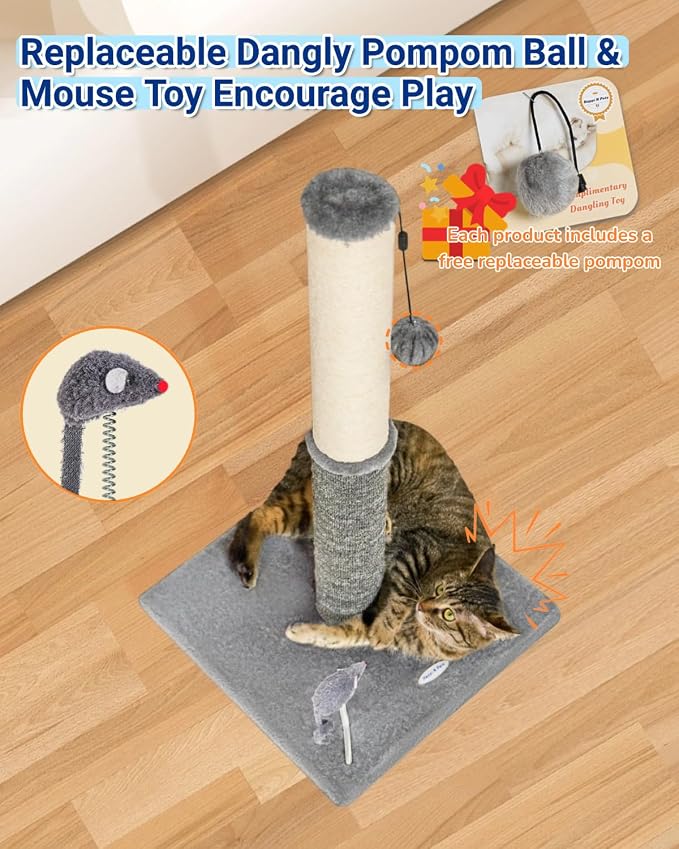 Tall Cat Scratching Post, Cat Scratchers for Indoor Cats | 29.5" Tall For Large Cats, Sisal & Carpet In One For Various Scratching Needs, Solid Structure, Extra Free Toy, Light Gray - Image 5
