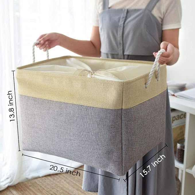 TheWarmHome Storage Bins Baskets for Organizing - Extra Jumbo 3 Pack 20.5Lx15.7Wx13.8H Sturdy Fabric Storage Basket for Shelves, Decorative Foldable Closet Nursery Toy (Gold&Grey) - Image 5
