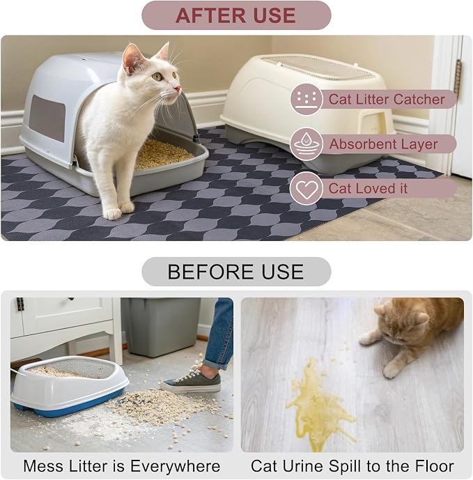 BEAUTYZOO Cat Litter Mat, 32" x 45" Large Litter Trapping Mat, Waterproof | Scatter Control, Absorbent Urine‑Proof, Soft On Paws, Non‑Slip, Machine Washable, For Indoor Cats & Kittens, Floor Use - Image 4