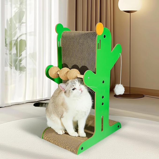 ​Cat Scratcher, Double-Sided Cat Cardboard Scratcher, T Shaped Vertical Cat Scratcher for Wall and Couch Protection, Cat Scratching Post with 3 Sisal Balls and 2 Plush Ball Toys - Image 6