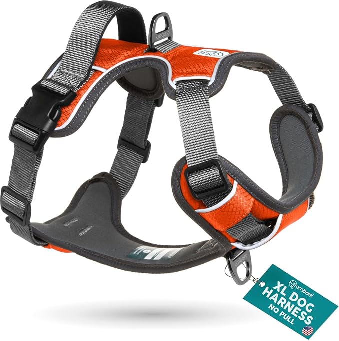 Embark No Pull Dog Harness, Reflective Adjustable Training Vest, No Choke | Adjustable straps fit all dog breeds with sturdy hooks; 360° reflective trim, soft padded Harness Design for All Dogs by EmbarkHarnessCo
