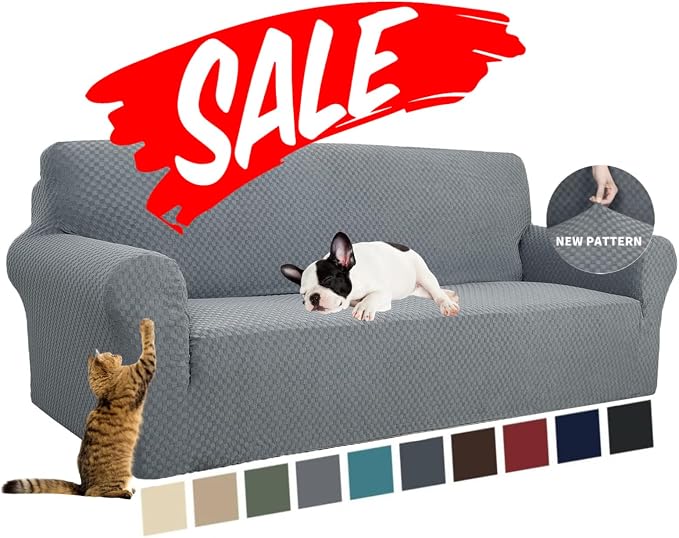 YEMYHOM Couch Cover Latest Jacquard Design High Stretch Sofa Covers for 3 Cushion Couch, Pet Dog Cat Proof Slipcover Non Slip Magic Elastic Furniture Protector (Sofa, Light Gray) by YEMYHOM