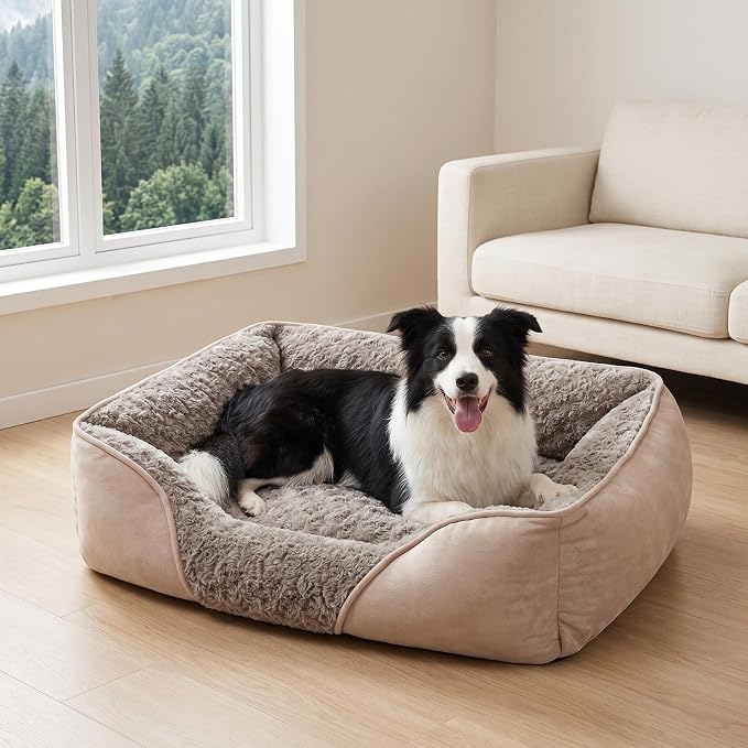 Medium Dog Bed for Large, Small Dogs - Rectangle, Washable, Orthopedic, Soft, Calming, Durable Pet Cuddler with Anti-Slip Bottom (M: 25"x21"x8") - Image 9