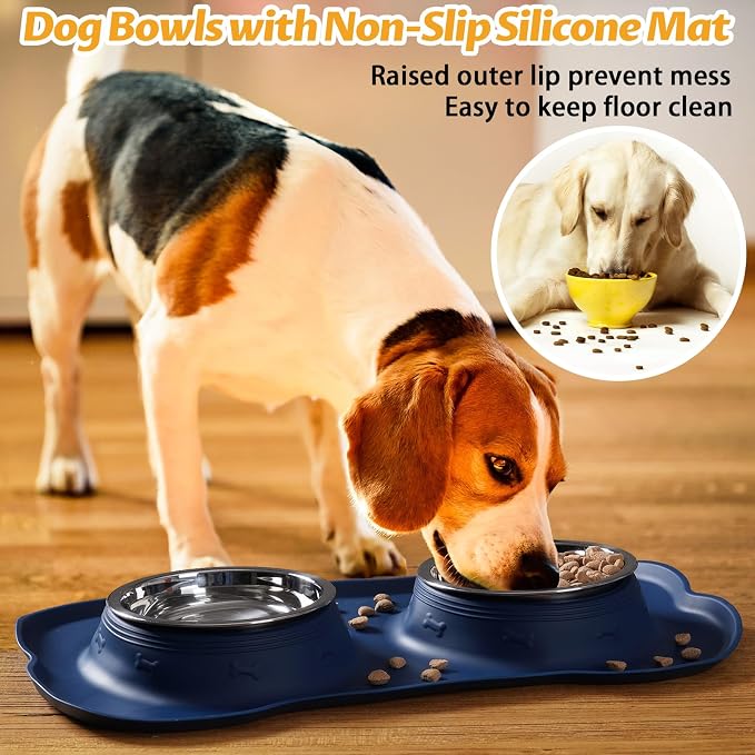 Hubulk Pet Dog Bowls 2 Stainless Steel Dog Bowl with No Spill Non-Skid Silicone Mat + Pet Food Scoop Water and Food Feeder Bowls for Feeding Small Medium Large Dogs Cats Puppies (Small, Navy Blue) - Image 6