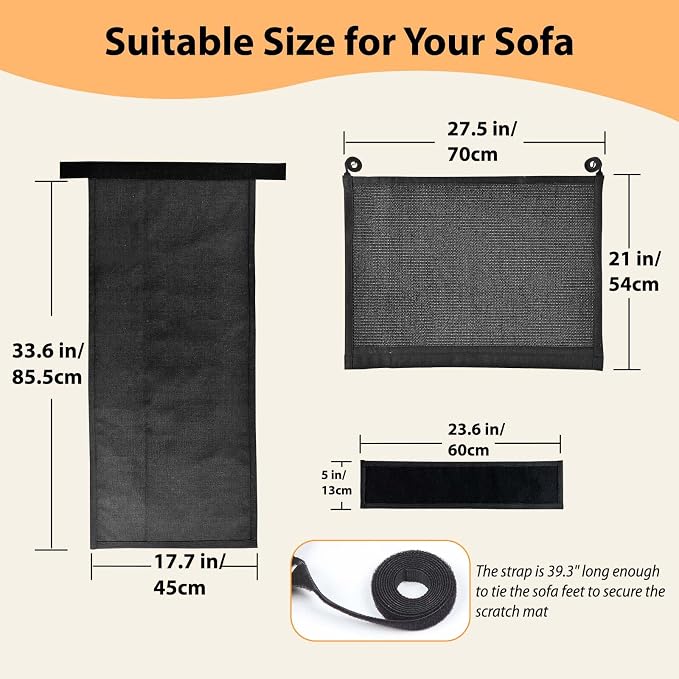Couch Protector from Cat Claws - Cat Scratch Sofa Protector Universal Fit on Both Arm Sides with Black Sisal Pad for Leather and Fabric Sofa,27.5 * 19.7 inch Expanded Coverage Sisal Area(Black) - Image 3