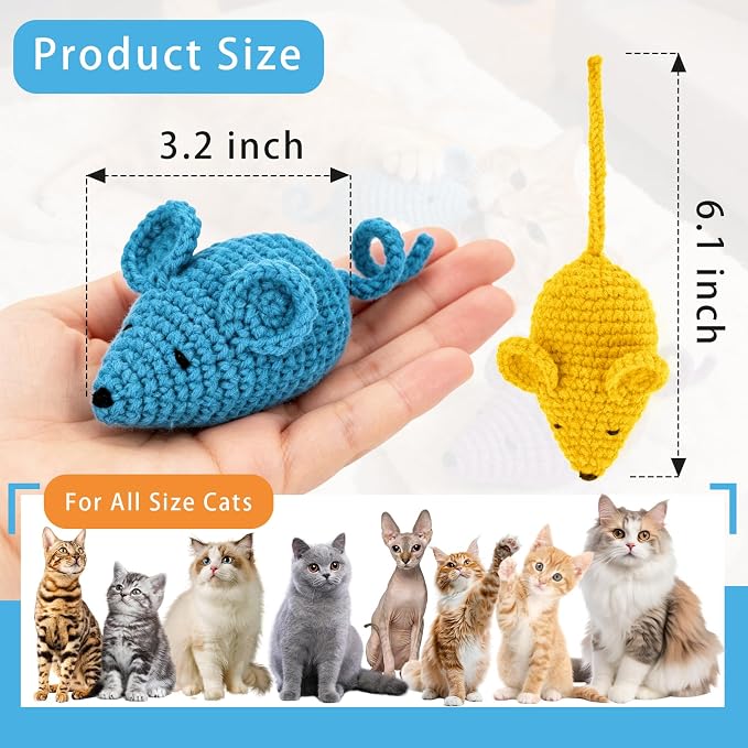 Retro Shaw Catnip Cat Toys Crochet Mouse, Pack of 6 | Hand-Knitted, Durable and soft, Catnip & Silvervine Blend, Safe Teeth Cleaning, Indoor Interactive Fun - Image 7