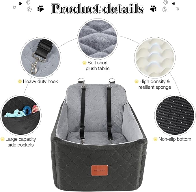 Dog Car Seat for Small Medium Dogs,Detachable Washable Dog Booster Seat Under 35lbs, Pet Car Seat Travel Bed with Storage Pockets and Safety Belt (Black/Grey, Medium) - Image 4