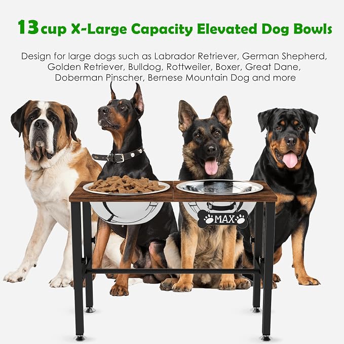SHAINFUN Elevated Dog Bowls with Mat for Large & Extra Large Dogs, Raised Dog Bowl Stand with 2 Stainless Steel Bowls, Tall Dogs Food Water Bowl Holder - Image 2