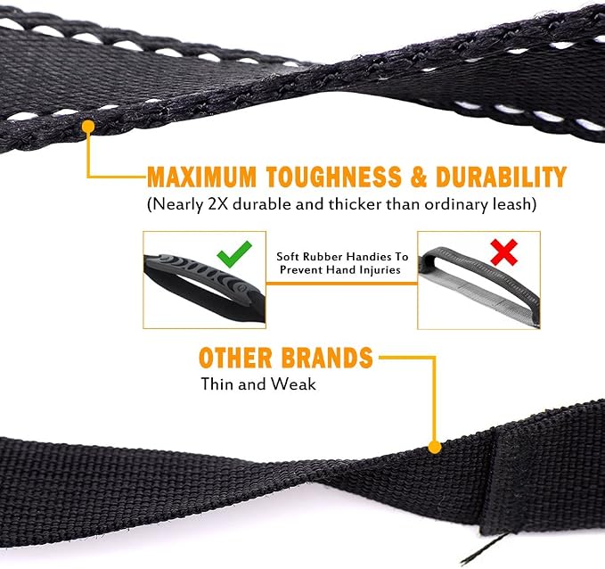Heavy Duty Bungee Dog Leash with Locking Carabiner for Large Dogs | No Pull Bungee Shock Absorbing, 2 Padded Handles for control, Fits 60-150 lbs Dogs, Seatbelt Buckle, Reflective - Image 8