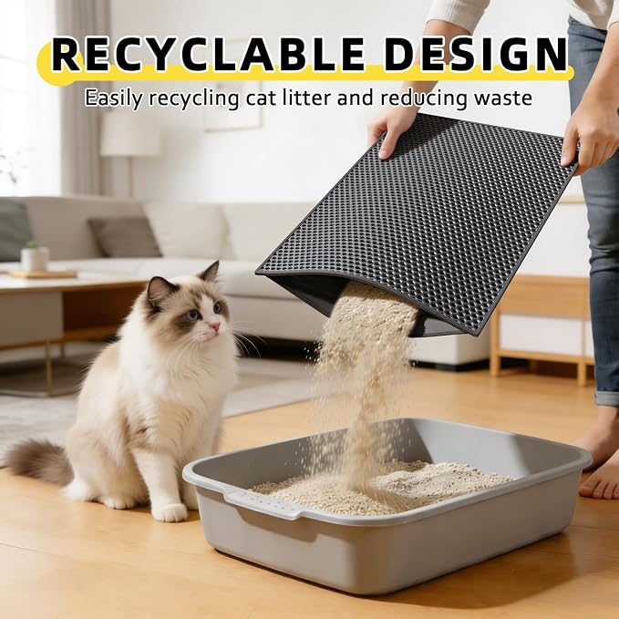 Cat Litter Mat, 15"X24", Waterproof, Easy to Clean (Black-1Pack) | Double-Layer Honeycomb for Effective Litter Trapping, Premium Durable EVA, Non-Slip, Paw-Friendly Soft Surface - Image 5
