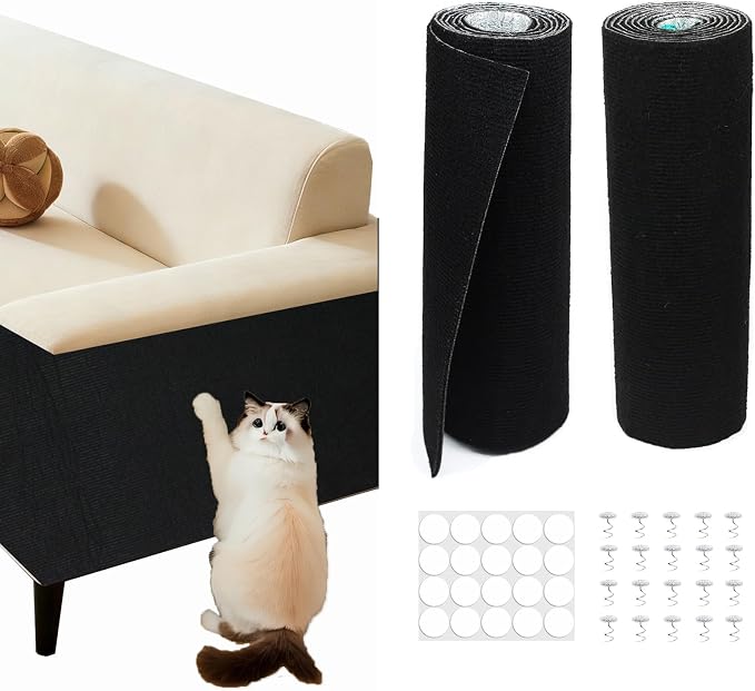 78.8"x15.8" Cat Scratch Furniture Protector,Black Trimmable Self-Adhesive Cat Scratching Mat,DIY Cat Scratching Pad Protection for Couch Bed,Cat Carpet and Cat Scratching Post(Black) by LQVEAIR