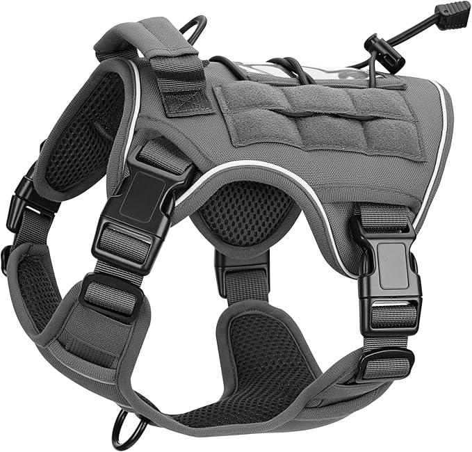 Heavy-Duty Tactical Dog Harness for Large Dogs, No Pull Adjustable Reflective Pet Vest with Molle System, K9 Military-Grade Control for Service Training, Outdoor & 10+ Breeds, Gray, Small by Bruvoalon