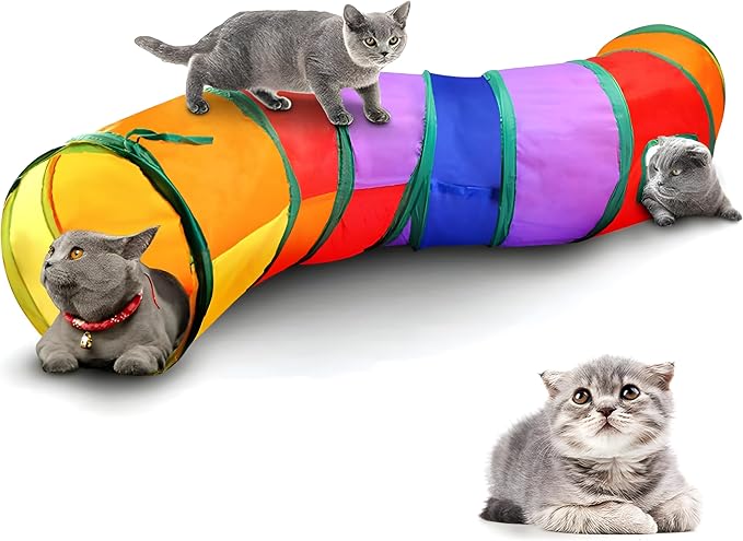 Rainbow Cat Tunnel | Collapsible, Interactive Play Toy, For Indoor Cats, Kittens, Rabbits & Puppies, Durable & Portable by SWINILAYA