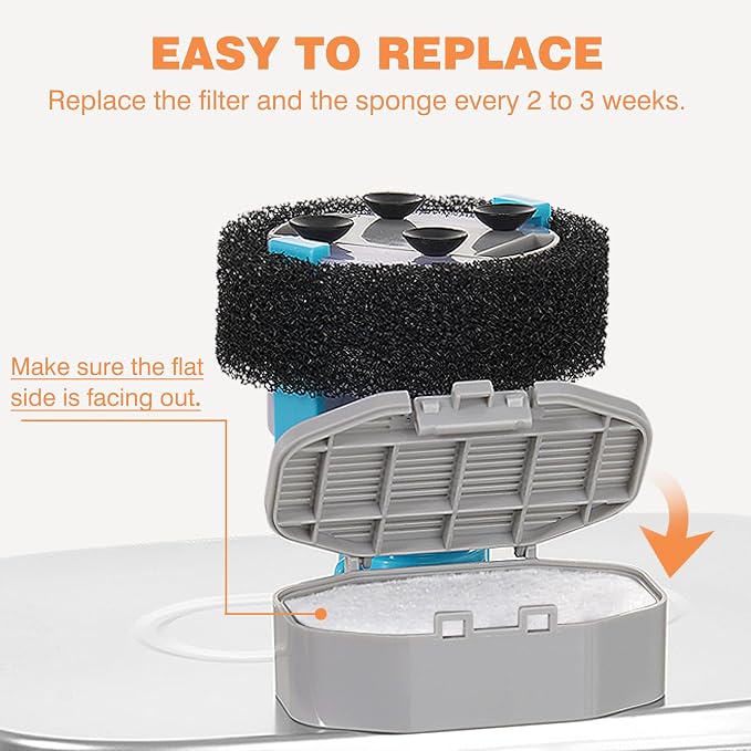 Rellaty Cat Water Fountain Stainless Steel | 8 Filters Replacement & 8 Pre-Filter Sponges - Image 6