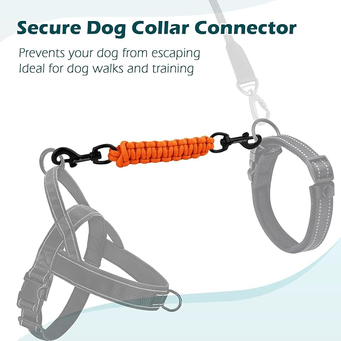 PetBonus Dog Collar Safety Clip, Handmade Prong Collar to Harness Connector | Dog Leash Backup Safety Strap, Escape Proof, Double Ended Clasp, Lead Connector for Pinch Collar, Harness (Orange) - Image 5