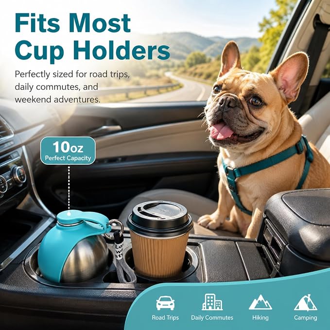 Portable Small Dog Water Bottle 2 in 1 Travel Dog Water Dispenser with Bowl | 10oz Dog Water Bottles Stainless Steel No-Spill Puppy Water Bottle for Walking Small Dog Leak-Proof Collapsible Silicone Bowl - Image 8