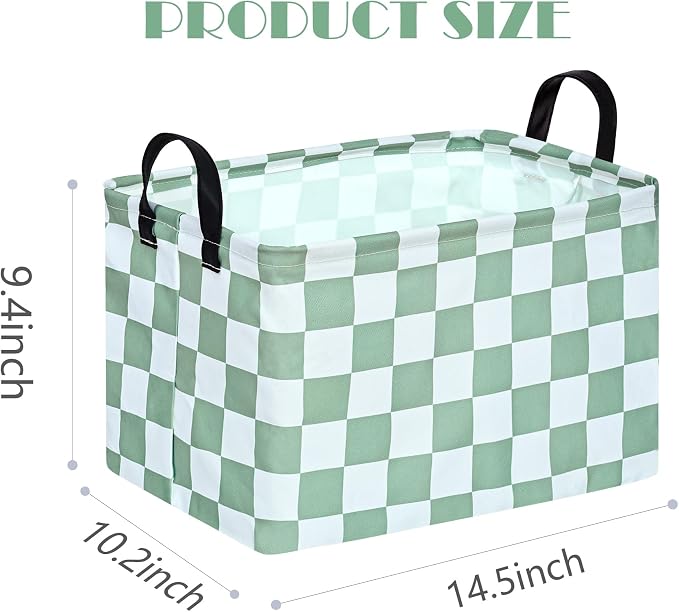 MAIZMZ Sage Checkered Storage Basket Baby Toys Organizer Bins Decorative Gifts Bakset Waterproof Nursery Hamper Women Storage Cube Kids Laundry Basket for Home/Dorm/Kitchen/Pet/Office/Closet/Shelf/ - Image 2