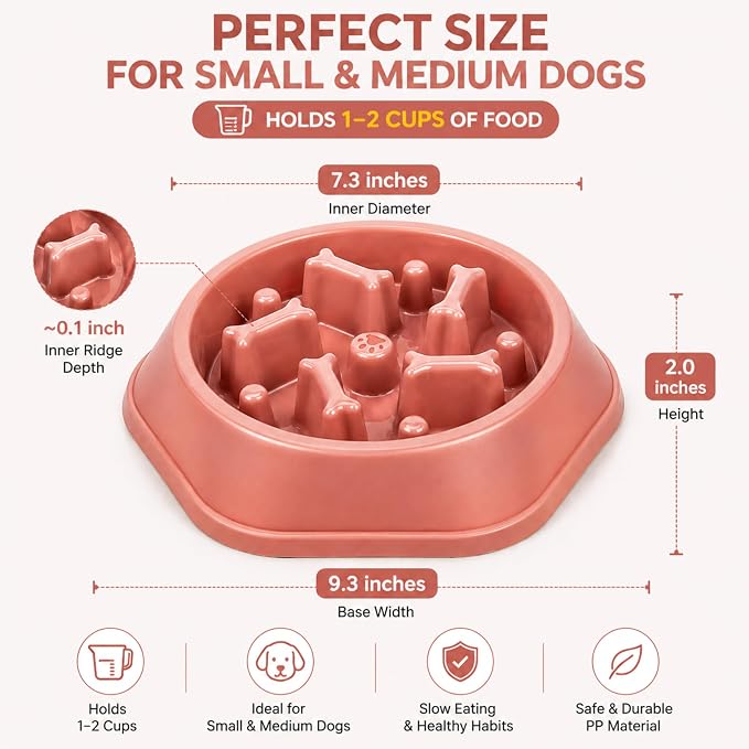 Slow Feeder Bowl for Small & Medium Cats & Dogs - Durable Slow Feeding Bowl with Non-Slip Base - Anti-Choking Puzzle Food Bowl for Dogs That Helps Mental Stimulation & Reduces Fast Eating-Pink - Image 2