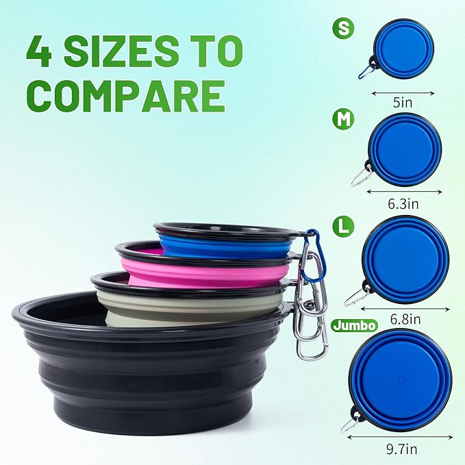 Extra Large Dog Bowl Pet Collapsible Bowls, 2 Pack Collapsible Dog Water Bowls for Large Dogs Portable Pet Feeding Water Dish for Walking Parking Traveling with 2 Carabiners (Blue+Green, Jumbo) - Image 3