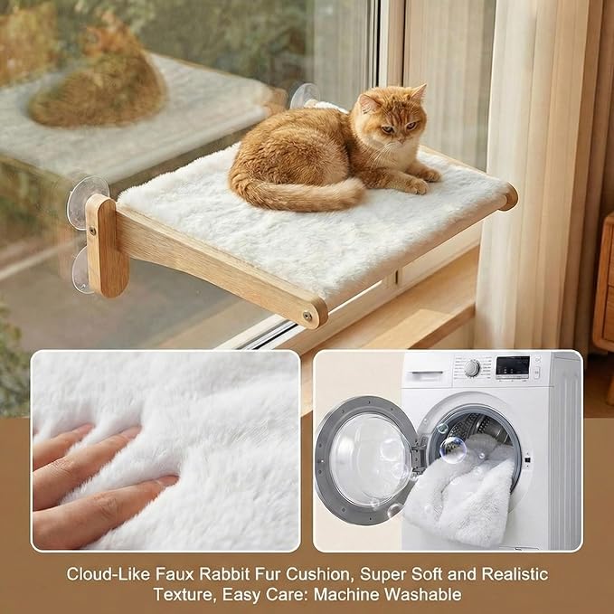 Cat Window Perch with Bird Feeder – Foldable Hammock, Strong Suction Cups for Indoor Cats (Nature-2) - Image 5