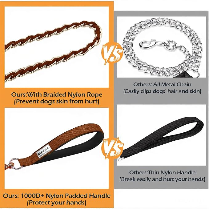 S-ETOVUS-Chain Dog Leash, Bite-Proof Metal Leash, with Padded Handle | Three Sizes 7.25FT/5.2FT/4FT, Woven From Nylon Rope And Chain, Durable And Bite-Resistant, Comfortable With Padded Handles - Image 6